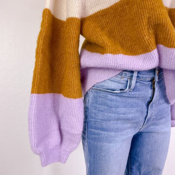 H&M Knitted Mohair Wool Blend Long Sleeve Stripe Pullover Sweater Yellow size XS - Picture 6 of 11